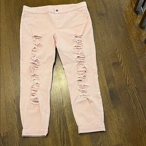 HUE Light Pink Distressed Straight Leg Jeans ***never worn!!